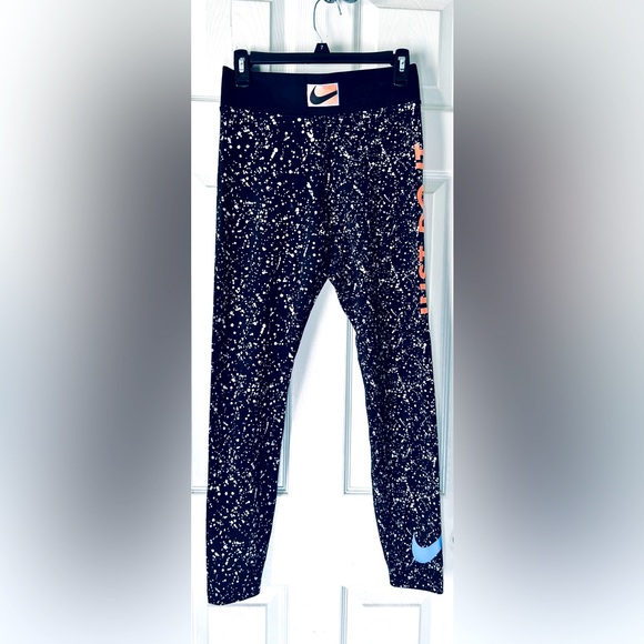 Nike Pants - Nike Leggings Black w/white splashes & coral/blue